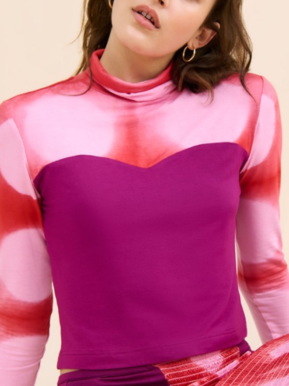 Abacaxi Lucia Sweetheart Colorblock Turtleneck Top Pink Purple M
